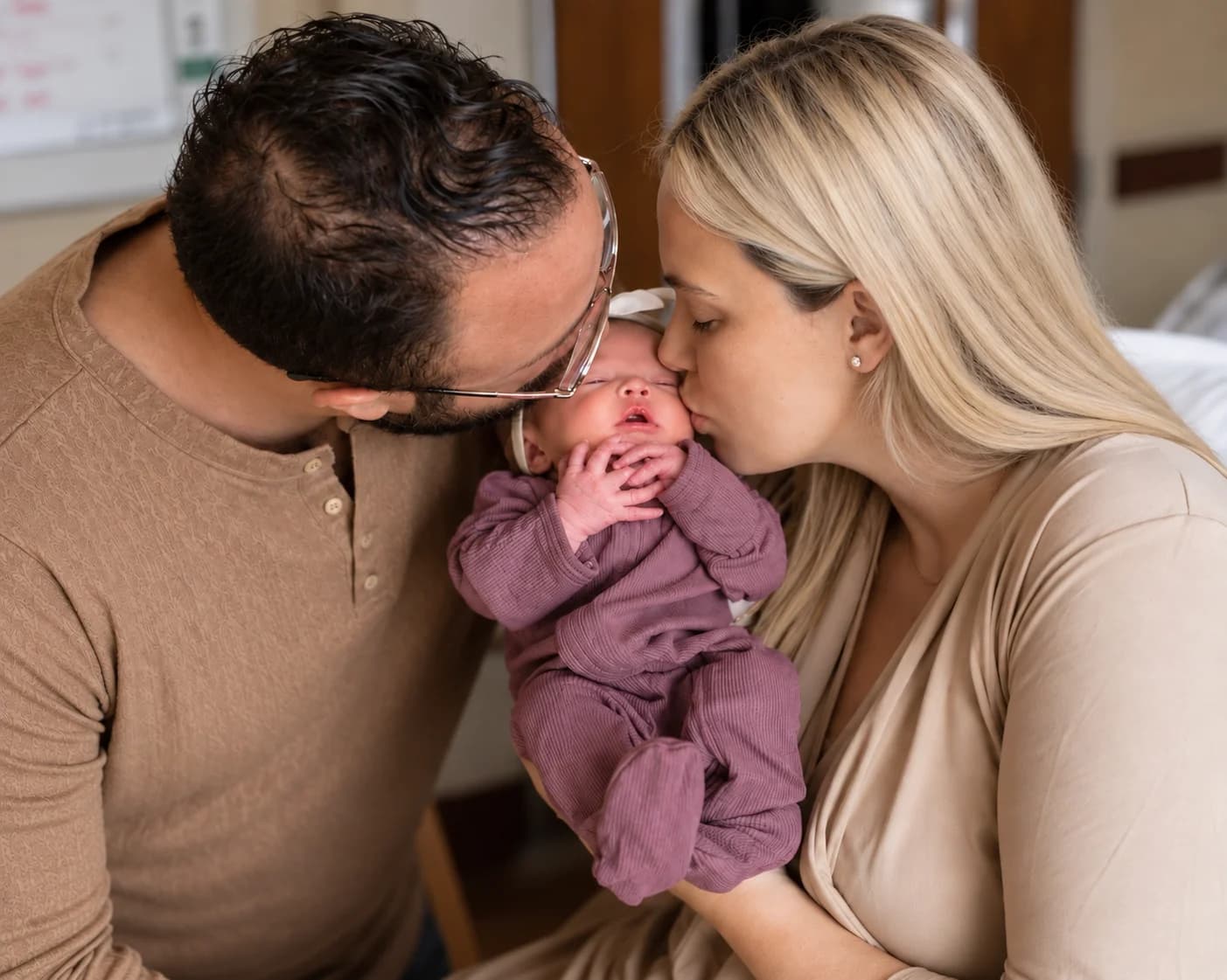 Robbie and Amanda sharing a kiss with Eliana